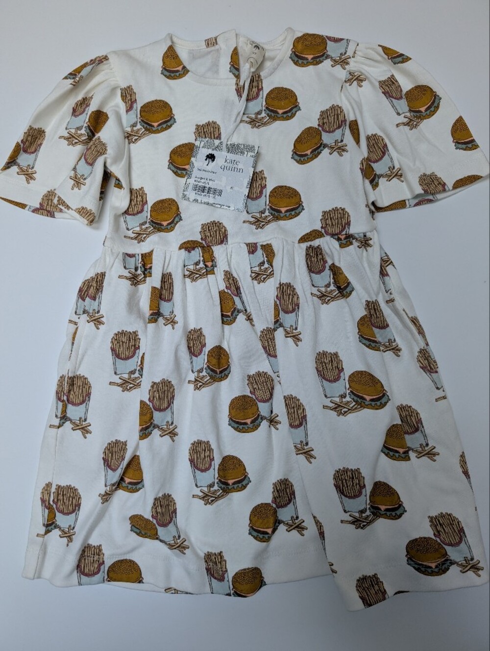 Kate Quinn Organic Cotton 3T Burgers & Fries Bell Sleeve Dress